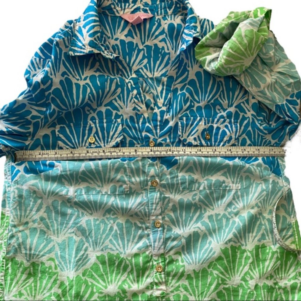 Lilly Pulitzer shirt dress tunic XS button up long sleeve pastels shell print - Picture 7 of 10